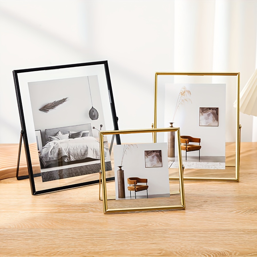 

1pc Photo Frame, Golden Metal Photo Frame, Acrylic Transparent Surface, Modern Minimalist Style Decorative Frame, For Room And Bedroom, Home Supplies