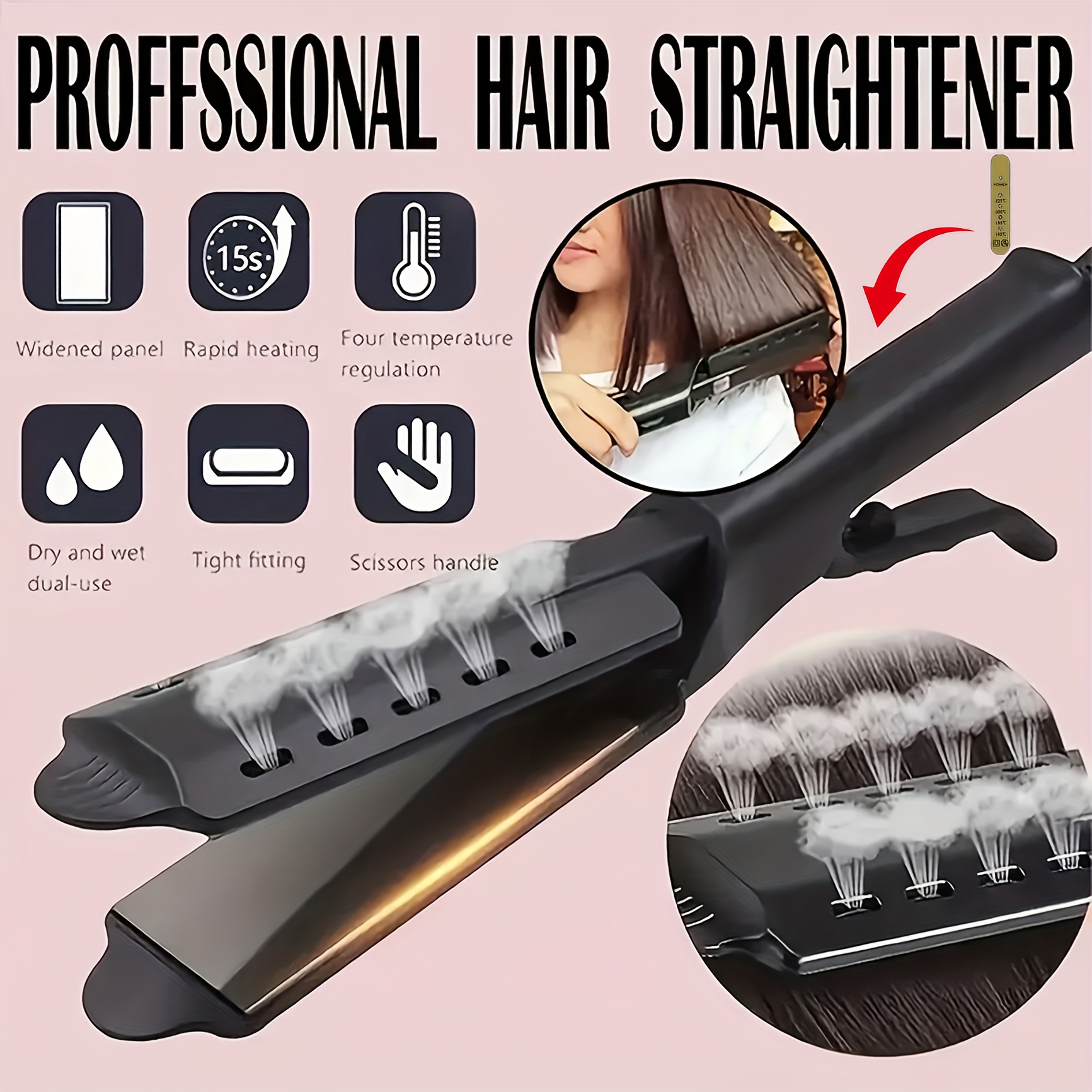 TEMU [4-gear Hair Straightener & Curler] 4-gear Temperature Adjustment Flat Hair Straightener & Curler - Dual Purpose, Professional Hair Straightener