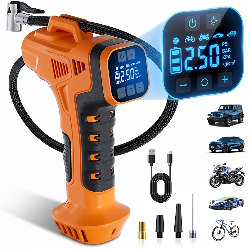 TEMU Gonfleur de Pneus Portable Fil Suitu, Compresseur d'Air de Voiture Haute Puissance, Pression Max 150 PSI, Pompe à Pneu Électrique avec Affichage