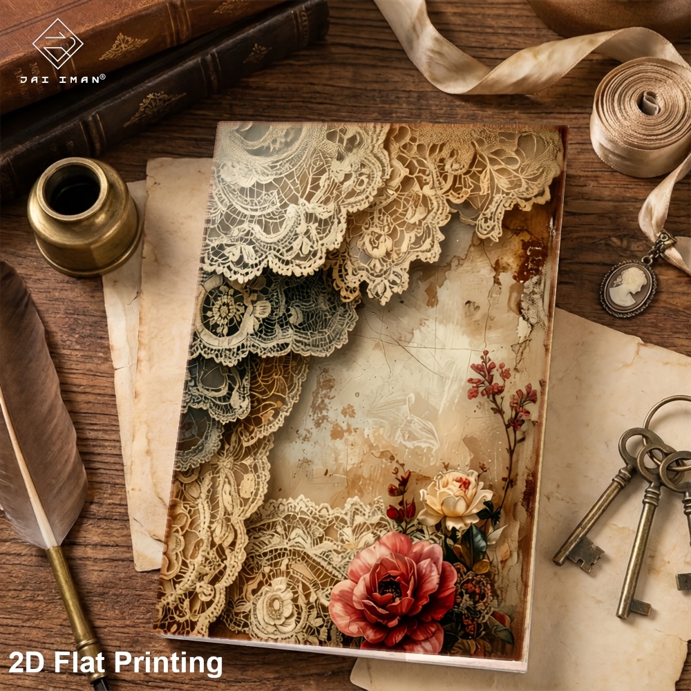 TEMU JAI IMAN 96 pages ( non répétitifs) format A5 plat 2D style dentelle florale shabby chic, livre de inscriptible pour décoration d'agenda, et