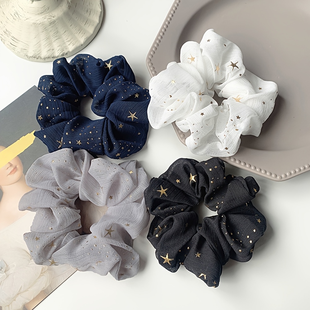 4pcs Elegant Bohemian Style Chiffon Large Headband, Scrunchies Elastic Hair Bands Ponytail Hair Ties Elegant Star Hair Rope Ties Hair Additions For Women And