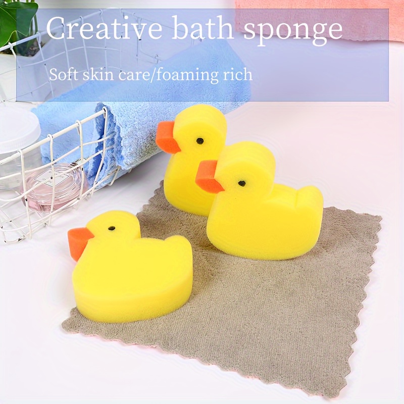 

Cartoon Bath Sponge: Polyester, Multipurpose: Shower, Wash Dishes, Wipe And Clean - Adorable Yellow Duck Design For Fun Bath Time