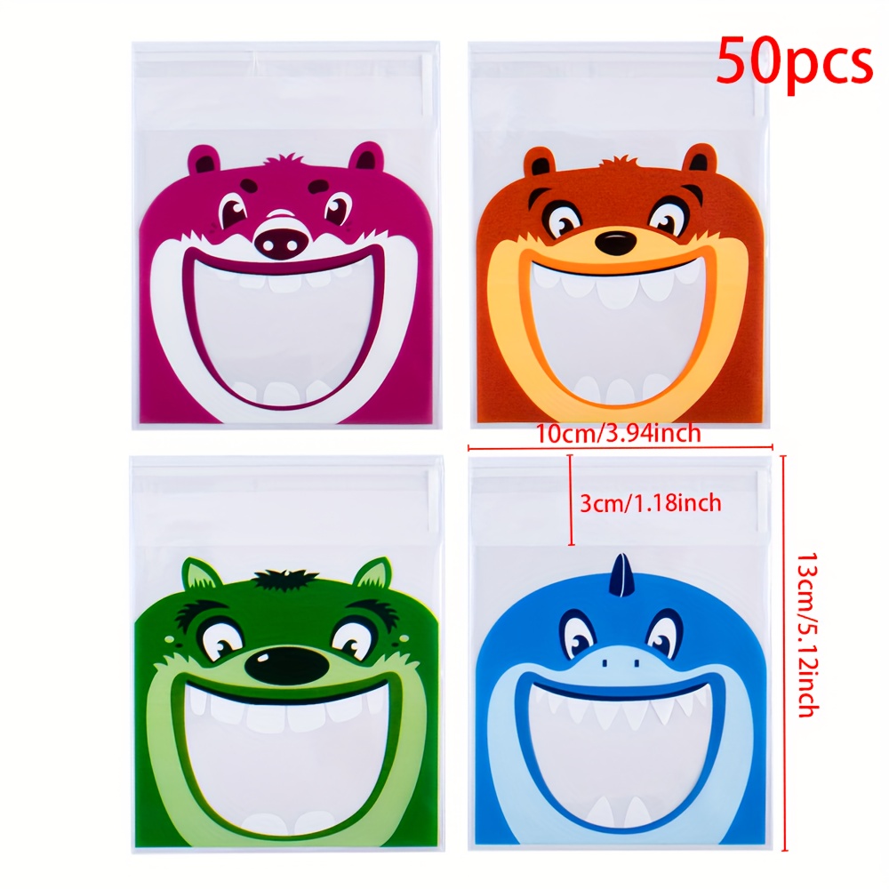 50pcs Creative Animal Design Transparent Self-adhesive Bags For Display & Packaging Accessories, Jewelry Making Display & Packaging Supplies, Beading&jewelry Making
