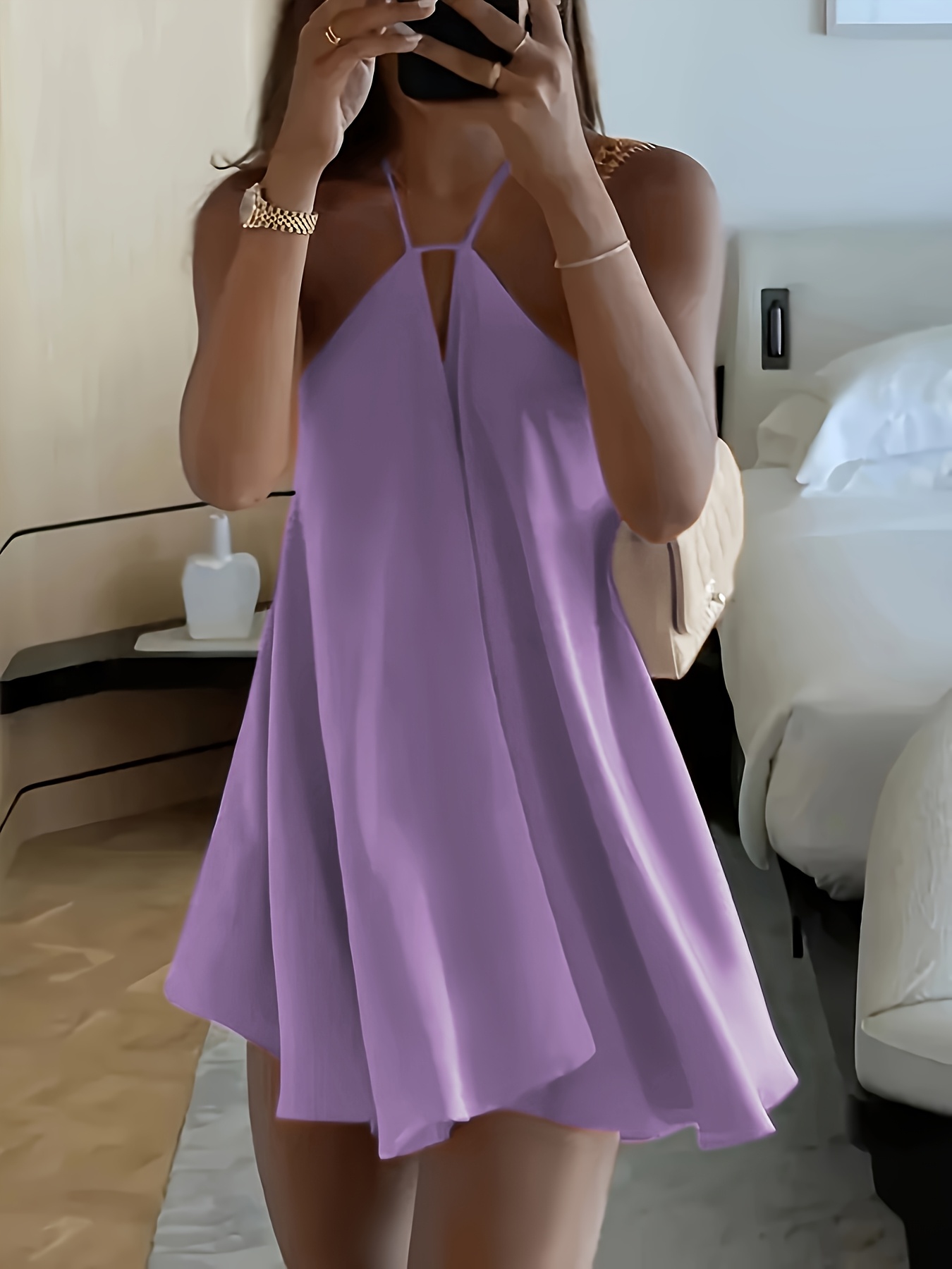 Women's Sexy Backless V-Neck A-Line Dress - Sleeveless, Tie-Back Waist, Flowy Orange Mini Dress for Summer, Beach & Casual Outings