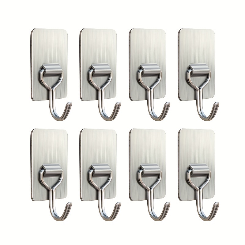 Image of [8pcs Stainless Steel Hook] 8pcs Strong Load-bearing Stainless Steel Adhesive Hook | Non-punching Fixed Rain Adhesive Hook For Indoor And Outdoor Rough Wall