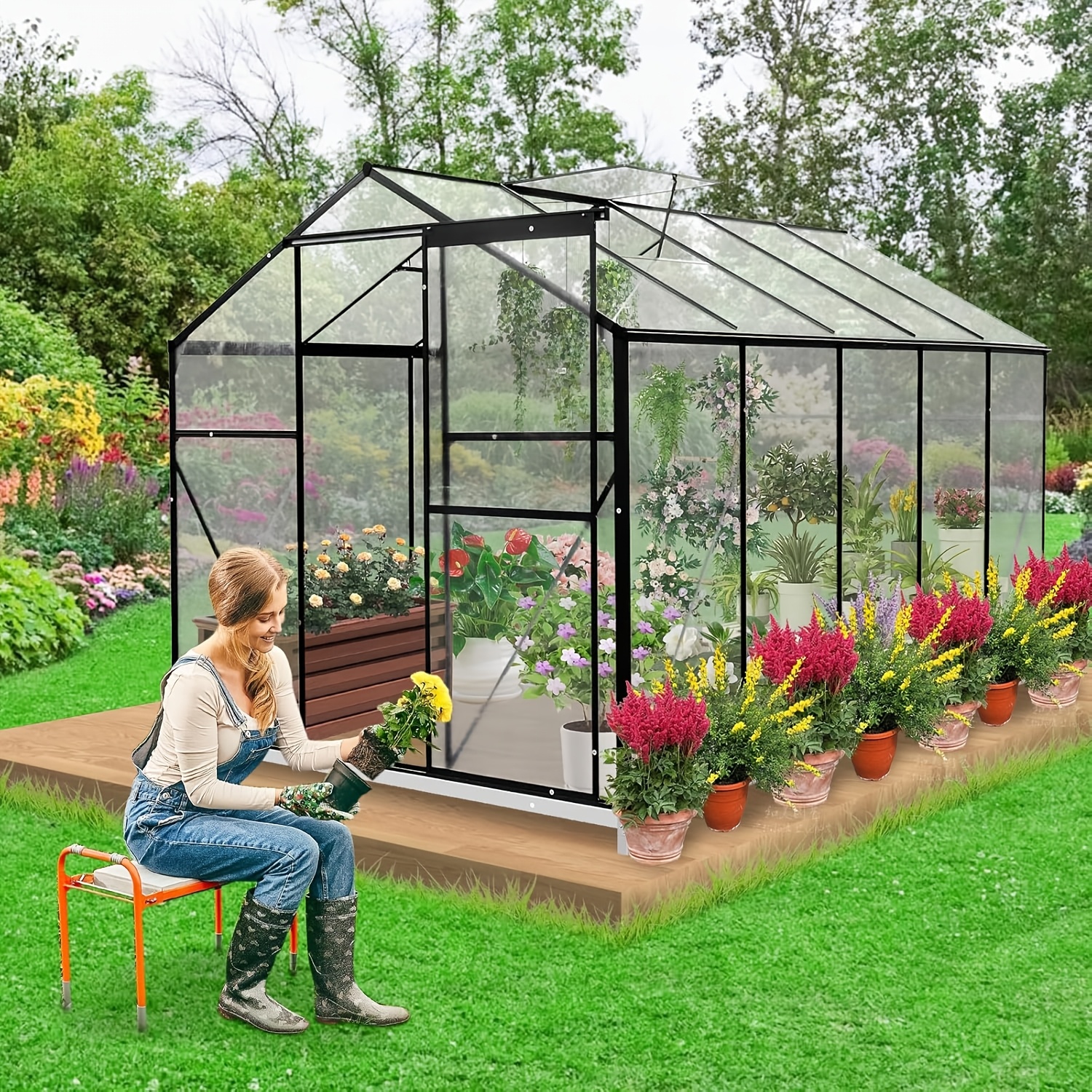 6x8 6x10 8x12 feet polycarbonate greenhouse heavy duty large - Temu