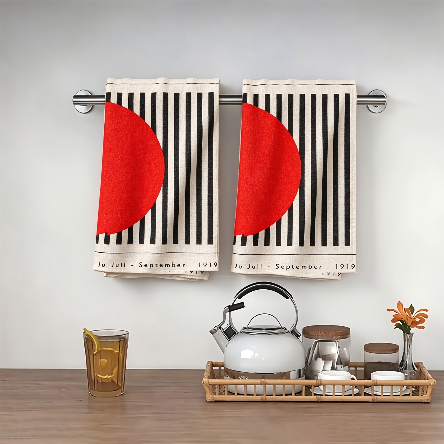 TEMU 2-pack Scouring Pads Dish Towels With Black And White Poster And Orange Circle Pattern Print, Neighbor Gift, Sweet Housewarming Gift For , Gift