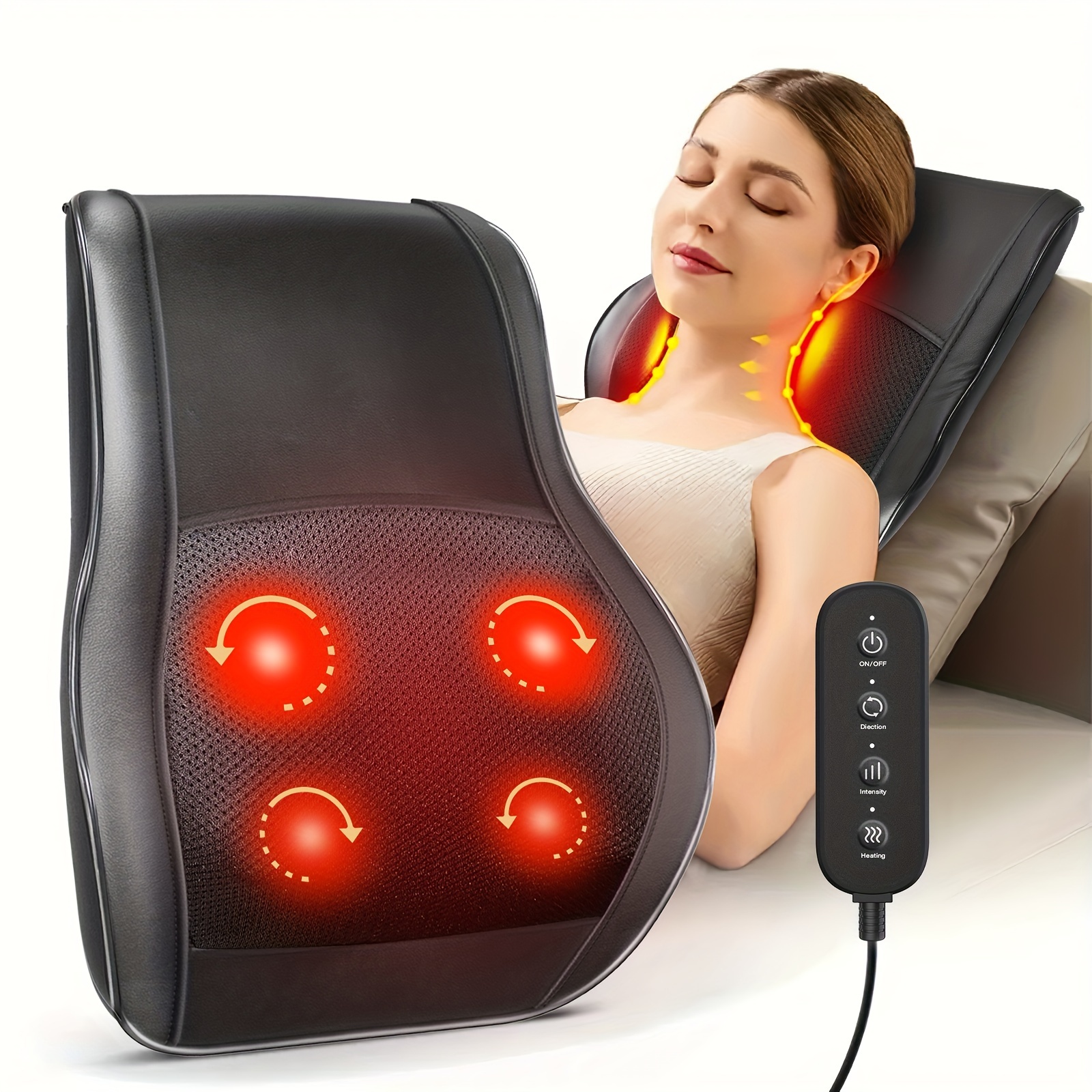 

Back And Neck Massager With Heat, Massager For Neck And Back, 3d Kneading Massage Pillow For Back, Neck, Shoulder, , Gifts For Men Women Mom Dad, Stress Office And Car