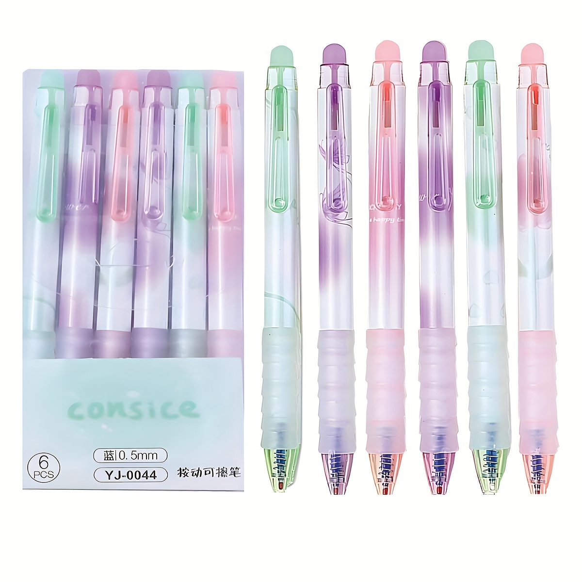 

6 Pcs Erasable Gel Pens - Retractable Fine Point 0.5mm Blue Ink - Aesthetic Pastel Plastic Rollerball Pens For Office And School Use