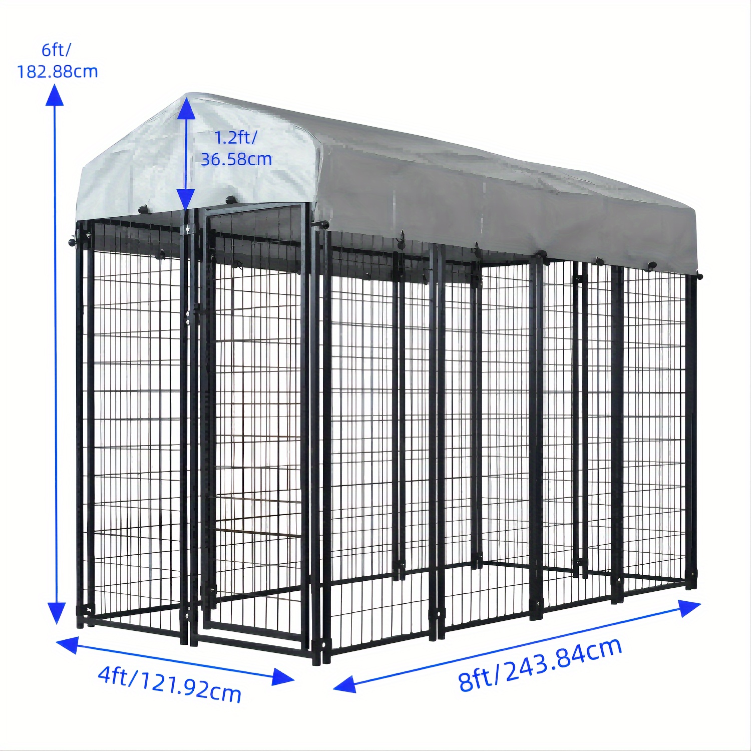 TEMU Hittite Large Outdoor Dog Kennel Heavy Duty Outdoor Dog Cage, Anti - Rust Dog Pens Outdoor With Waterproof Uv-resistant Cover And Lock For Backyard 8' L X4' W X 6' H