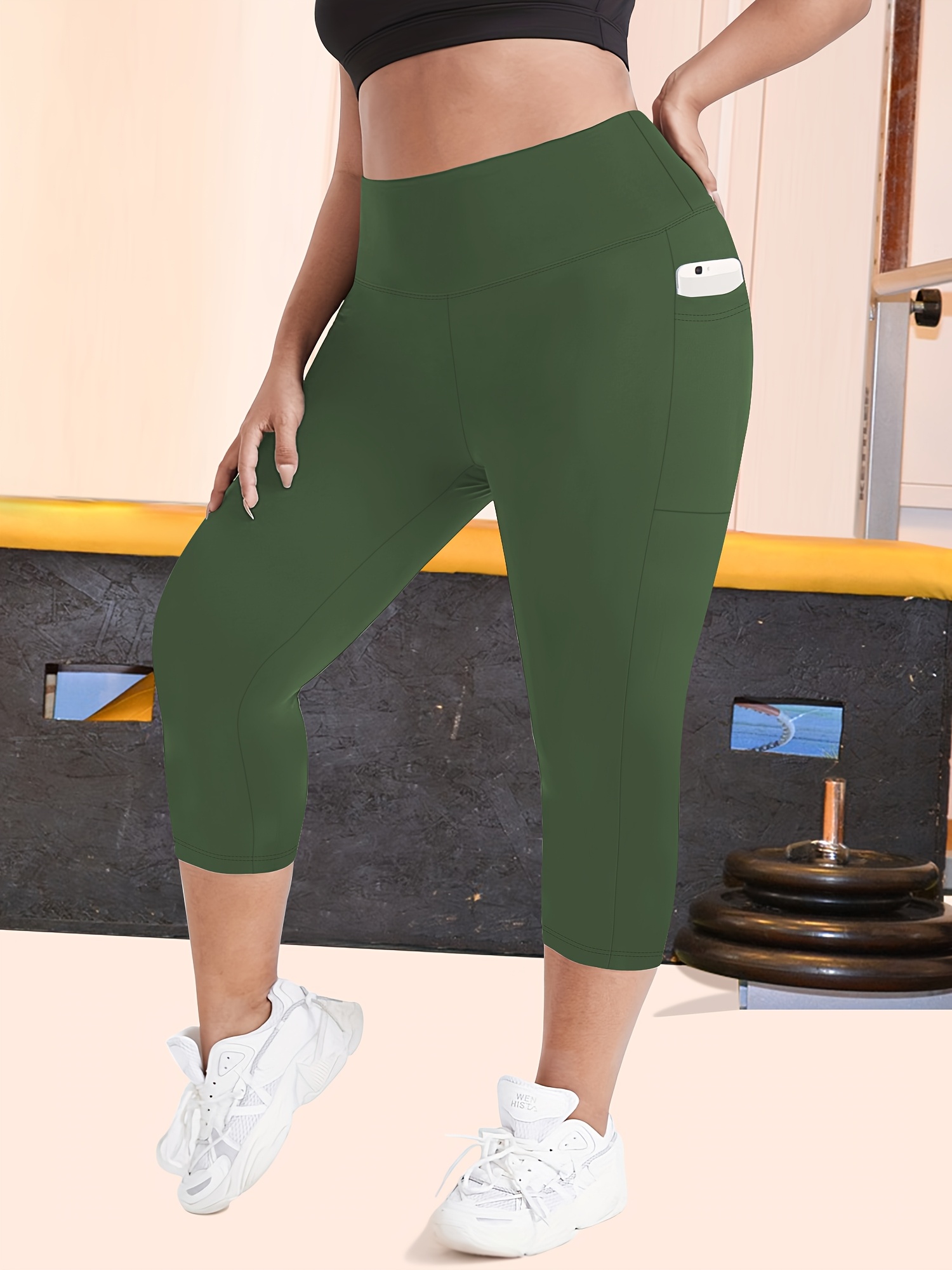 Plus Size High-Waisted Leopard Print Capri Pants with Side Pocket - Stretchy Casual Skinny Jeans for Spring/Summer/Fall, Casual Wear|Leopard Print Pants|Stretchy Fabric