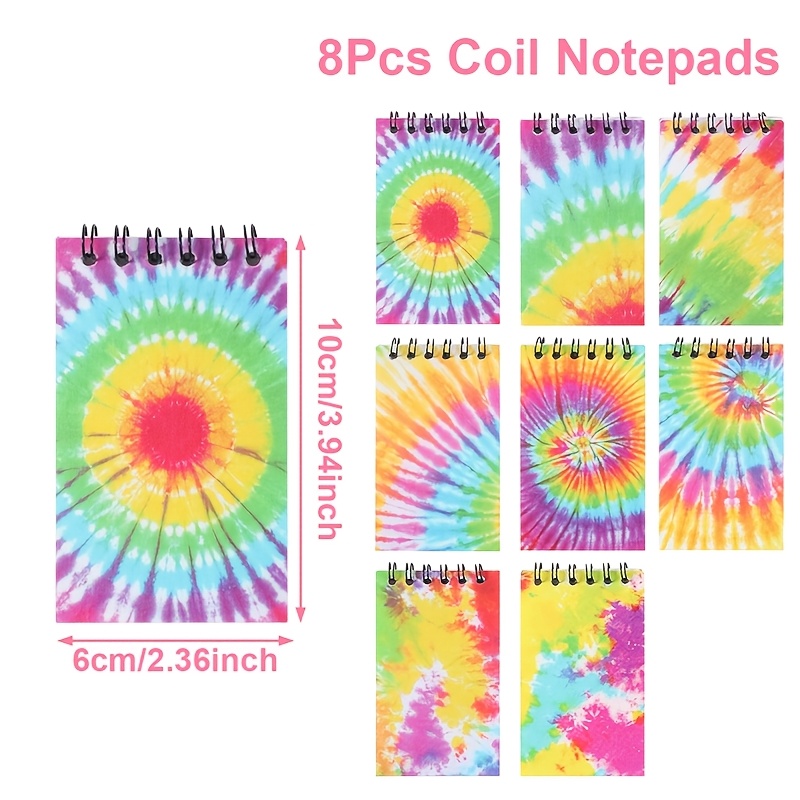 TEMU 8pcs, Party Packs, Spiral Coil Notepads, Colorful Pattern Tie-dye Paper Coil Notebooks, 6*10cm, Spring Theme Party Decor, Happy Birthday Party