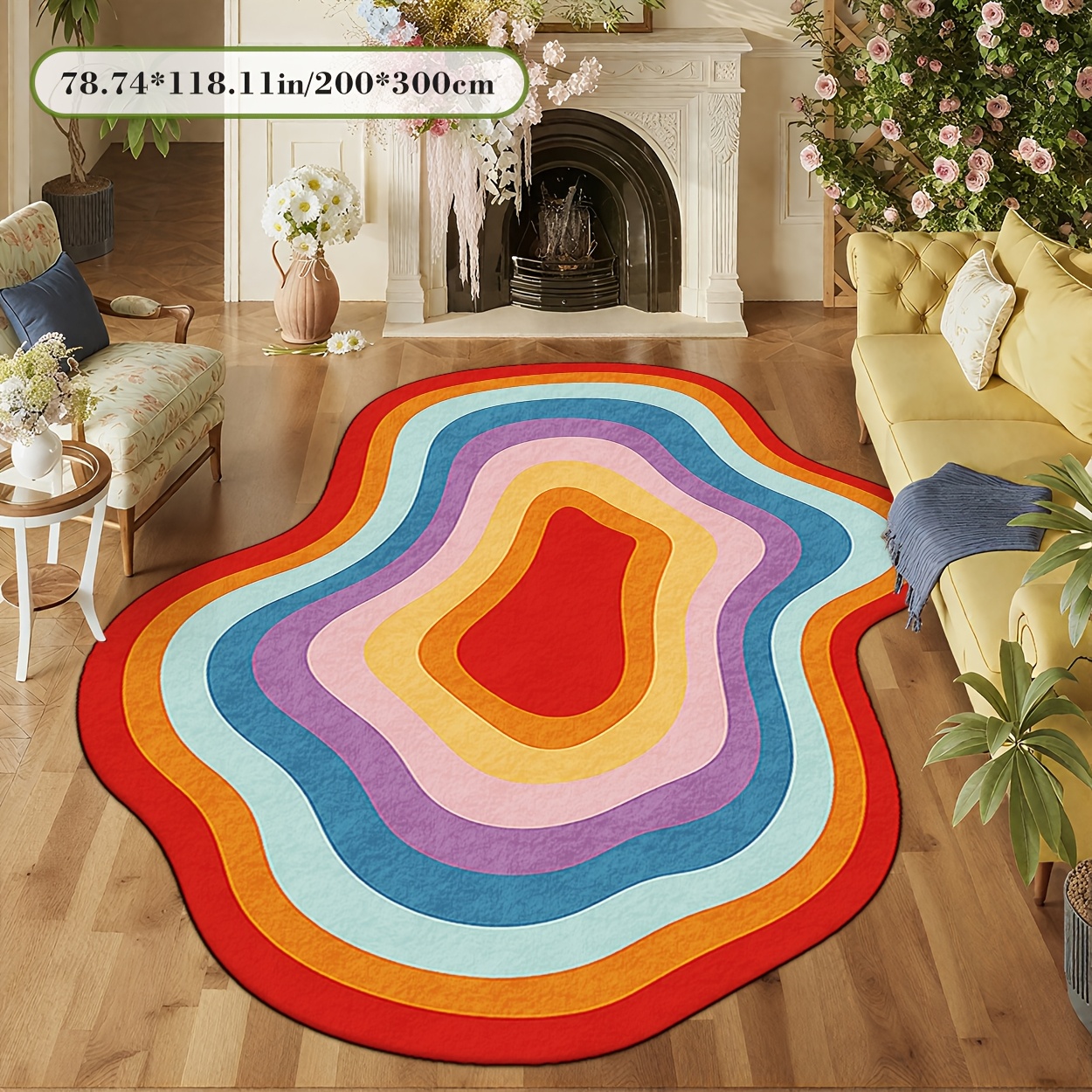 TEMU [soft Plush And Pointed Base] Irregular Carpet, Colorful Vortex Pattern With Artistic Texture, Individual Shape Decorative Pattern Cute Romantic