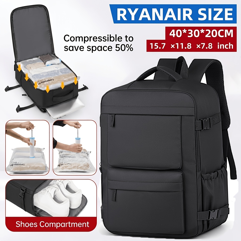 TEMU Sac à dos de voyage sous siège Ryanair 40x30x20cm, bagage à main avec sacs sous vide séparés et pompe, compartiment à chaussures, à compression