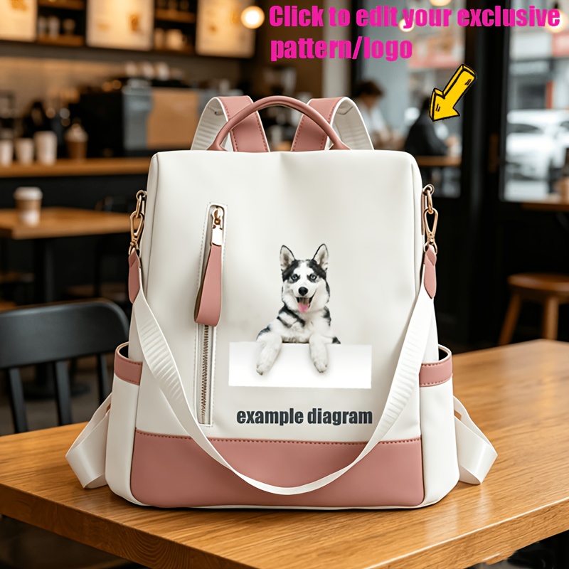TEMU 1pc Custom Pattern Women's Rucksack, Fashionable Unique Personalized Pattern/logo Multi-functional Casual Backpack, Pu Material Shoulder Bag.