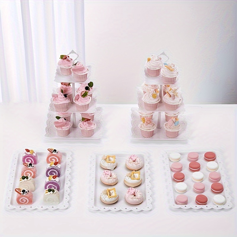 7pcs three layer cake stand tray set including three layer