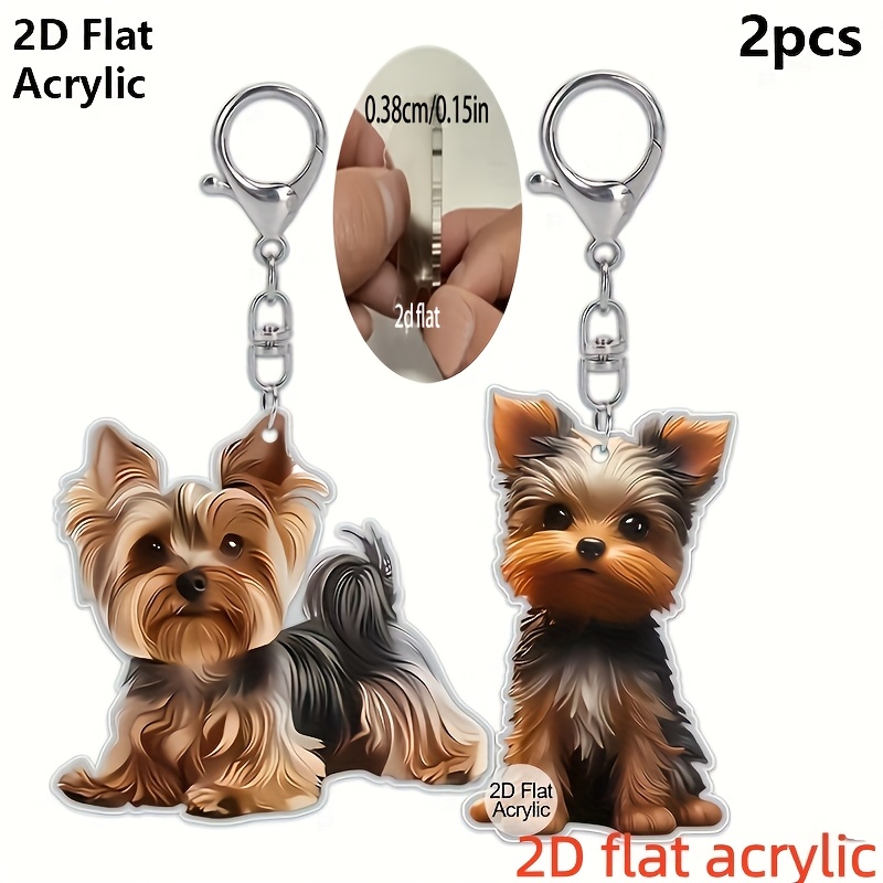 Image of 2d Flat Cute Yorkshire Acrylic Keychain Set - 2pcs/set Transparent Decorative Keychains - Ideal Party Gift For Dog Lovers - Perfect Birthday Present - No Electricity Required, 2d Flat