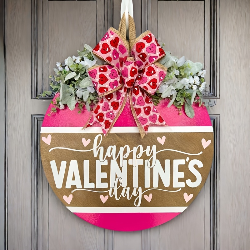 

1pc Valentine's Day Wooden Wreath With Accents - Front Door Hanging Decor, Indoor/outdoor Wall Ornament, Decoration For Valentine's Celebration