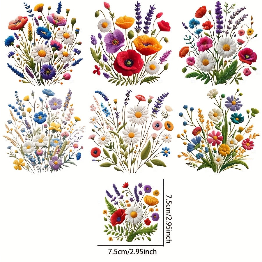 TEMU 7pcs Colorful Plants Uv Dtf Transfer -pvc Waterproof Self-adhesive Flowers With Crystal Decoration Suitable For Mugs, Bottles, Laptops-glossy