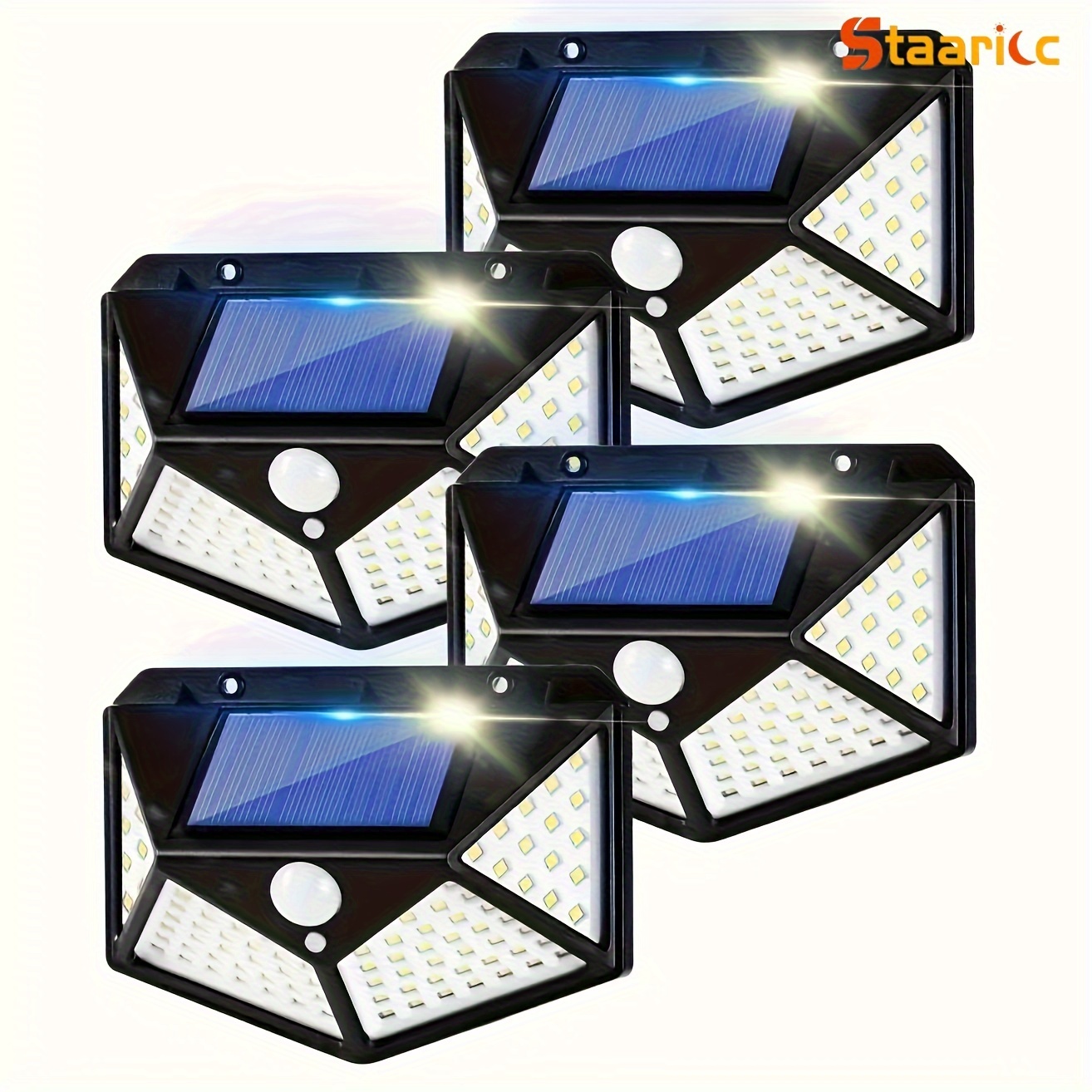 Staaricc 6/4/1piece Solar Light 100 Led 800mah, With Motion Sensor Safety Light 3 , 270 Degree Light Range Wall Light Solar Light, Suitable For Outdoor Garden Fence, Deck Garage Lighting