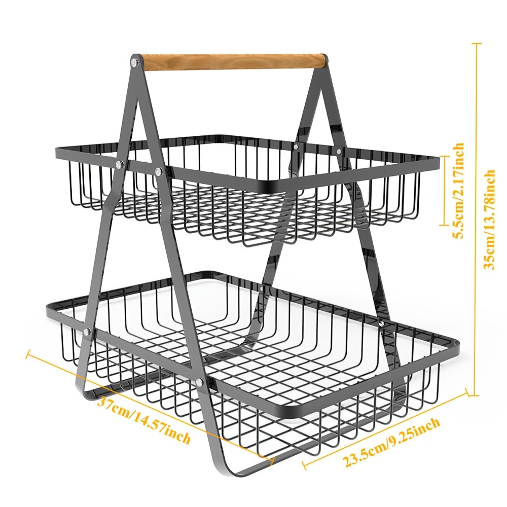 organizador de frutas em metal de 2  s - armazenamento de   de cozinha em dupla   para frutas e vegetais - suporte de exibição em ferro   sem   com alimentos - ideal para decoração de casa e   - presente de   perfeito detalhes 2