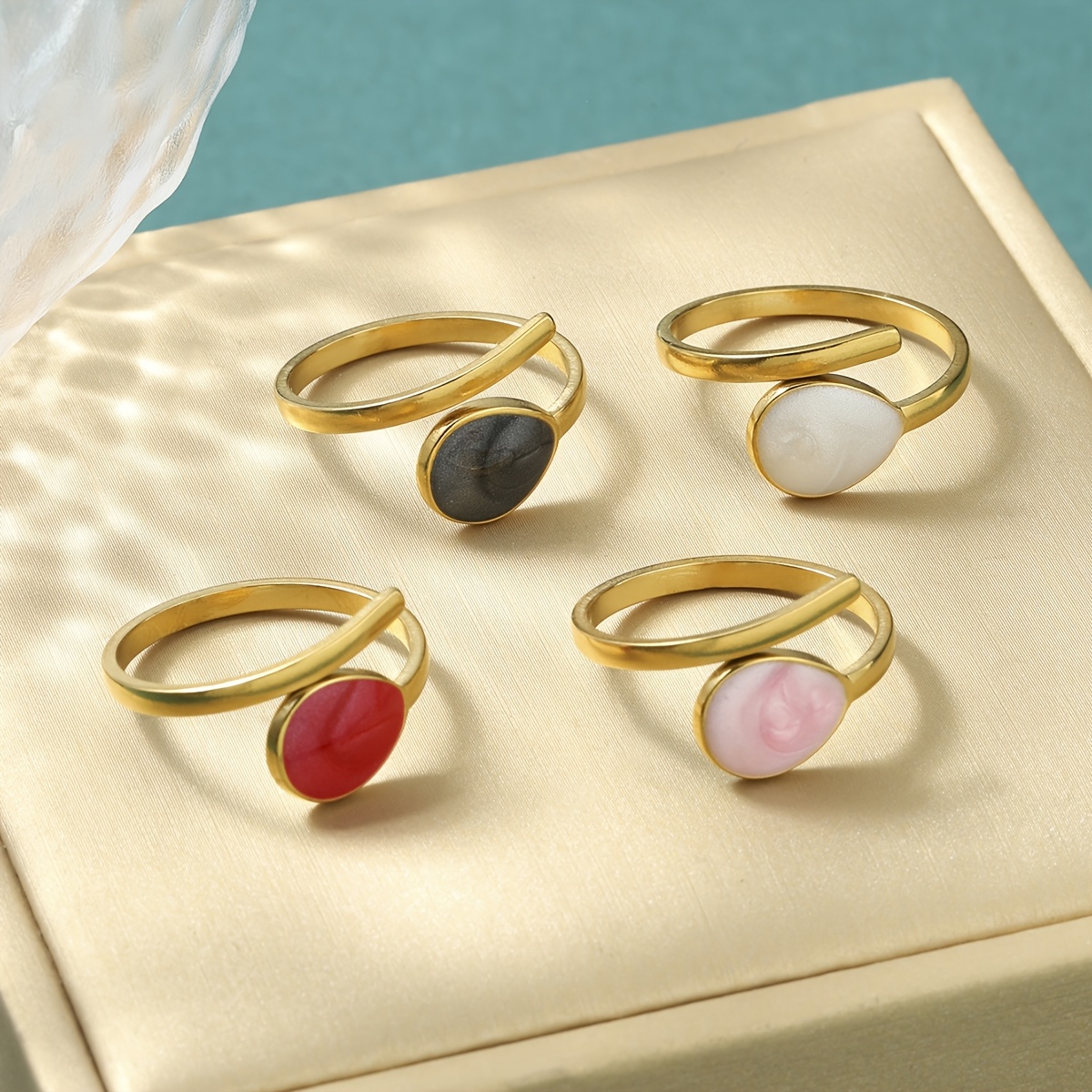 טבעת פתוחה מפלדת אל-חלד צבעונית זו עם עיצוב טיפות אמייל, לימודים מושלם, ומייז של נשים,, חופש, עבודה דייטים, או כמתנה לחגיגות יום האהבה ויום האם