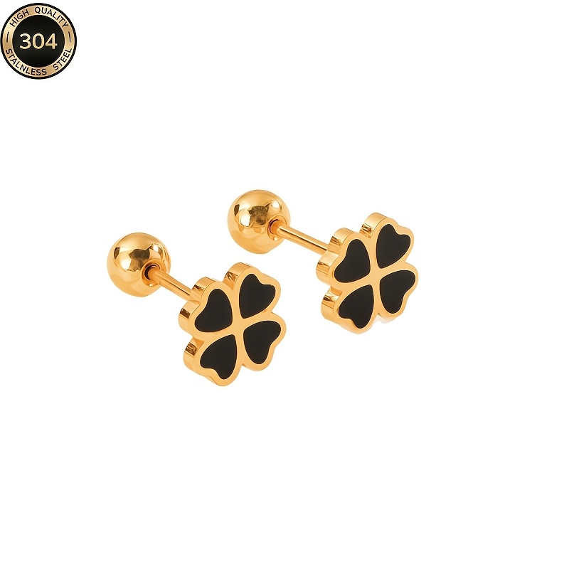 18K Real Plated Four-Leaf Clover Ear Studs — Hypoallergenic Jewelry