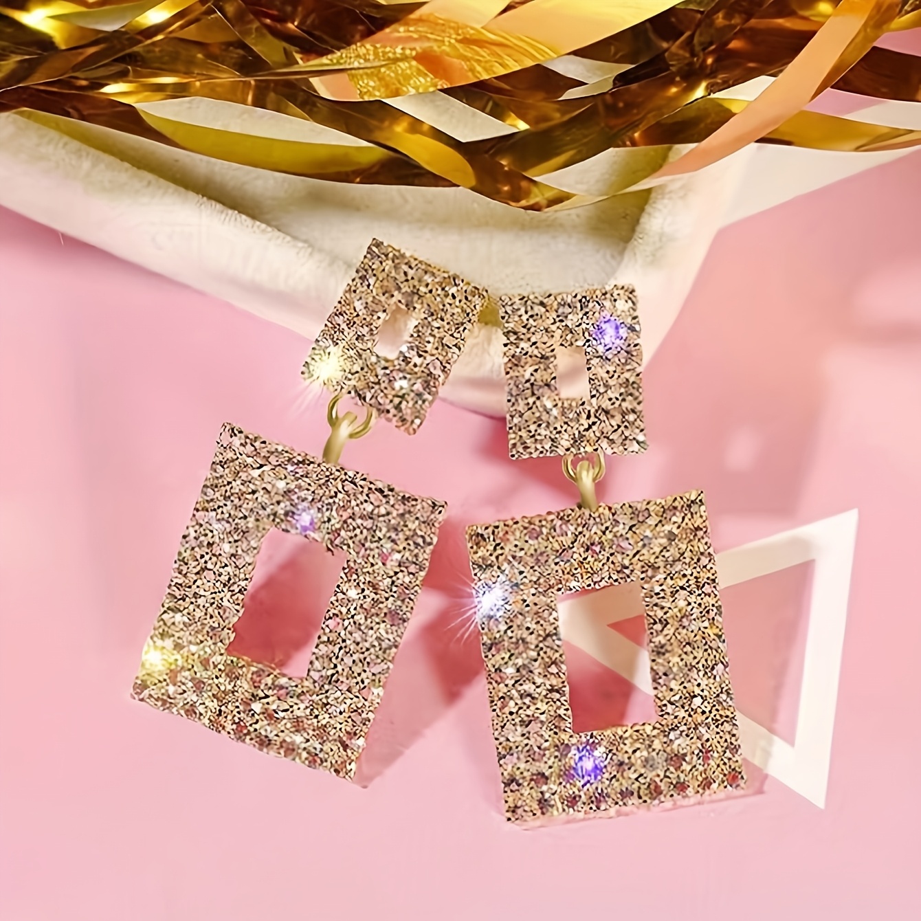 Rhinestone Geometric Square Stud Earrings