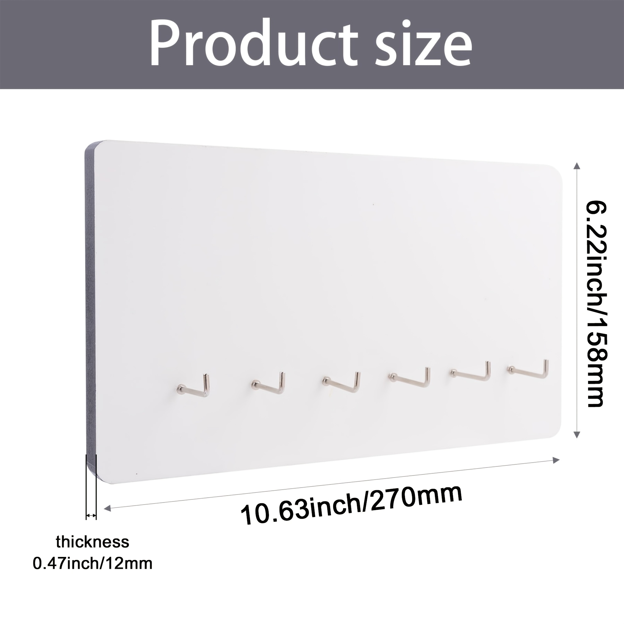TEMU Support mural pour clés à sublimation vierge, 27X15.8Cm, support à clés en MDF avec 6 crochets en métal, planche de rangement vierge pour clés à
