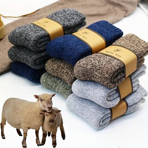 3 pairs of winter mens merino wool socks super thick and warm high quality harajuku vintage snow casual cashmere socks mens for gifts