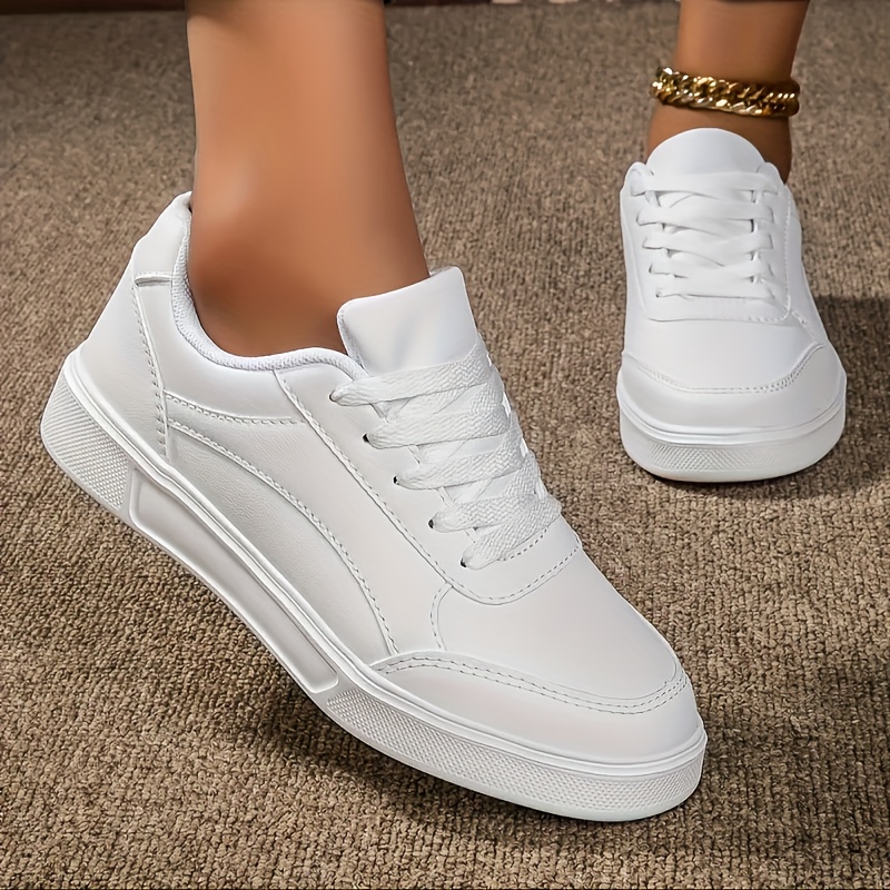 

Women's Solid Color Sneakers, Casual Lace Up Outdoor Shoes, Comfortable Low Top Skate Shoes