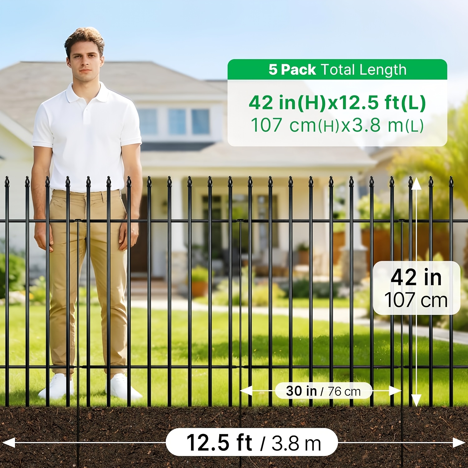 [plat 2d] clôture de jardin décorative en métal, 5 panneaux, clôture de bordure   creuser pour  , clôture paysagère pour   de fleurs, cour, barrière pour animaux, 9 options de taille