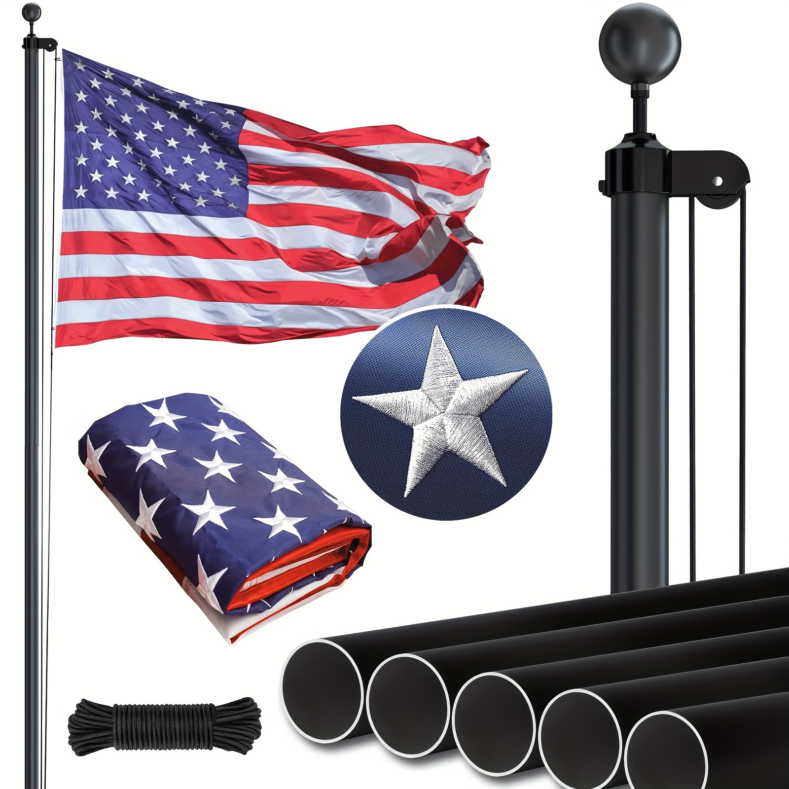 

Set, Heavy Duty 25 Ft Flag Pole With Embroidered Stars 3x5 American Flag-13 Gauge Extra Thick Aluminum Flagpole Kit For House Yard Commercial Residential