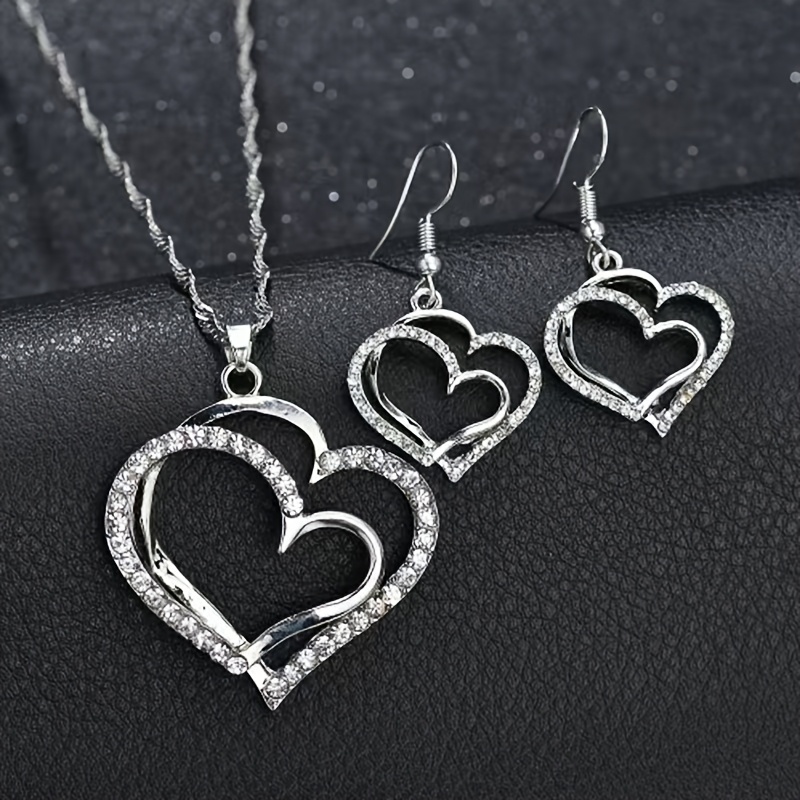 1 Pair Of Earrings + 1 Necklace Jewelry Set Sparkling Rhinestone Embellished For Casual Attire And Party Decoration