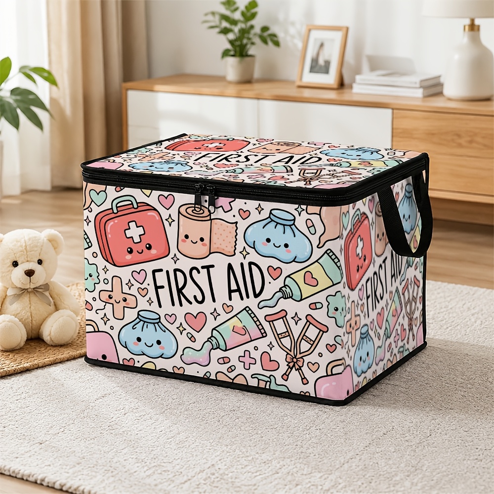 TEMU 1pc Kawaii Medical Cartoon Lidded Storage Bin Cute Medical Supplies Suitable For Storing Clothes, Blankets, Medical Supplies, Shelf Baskets,
