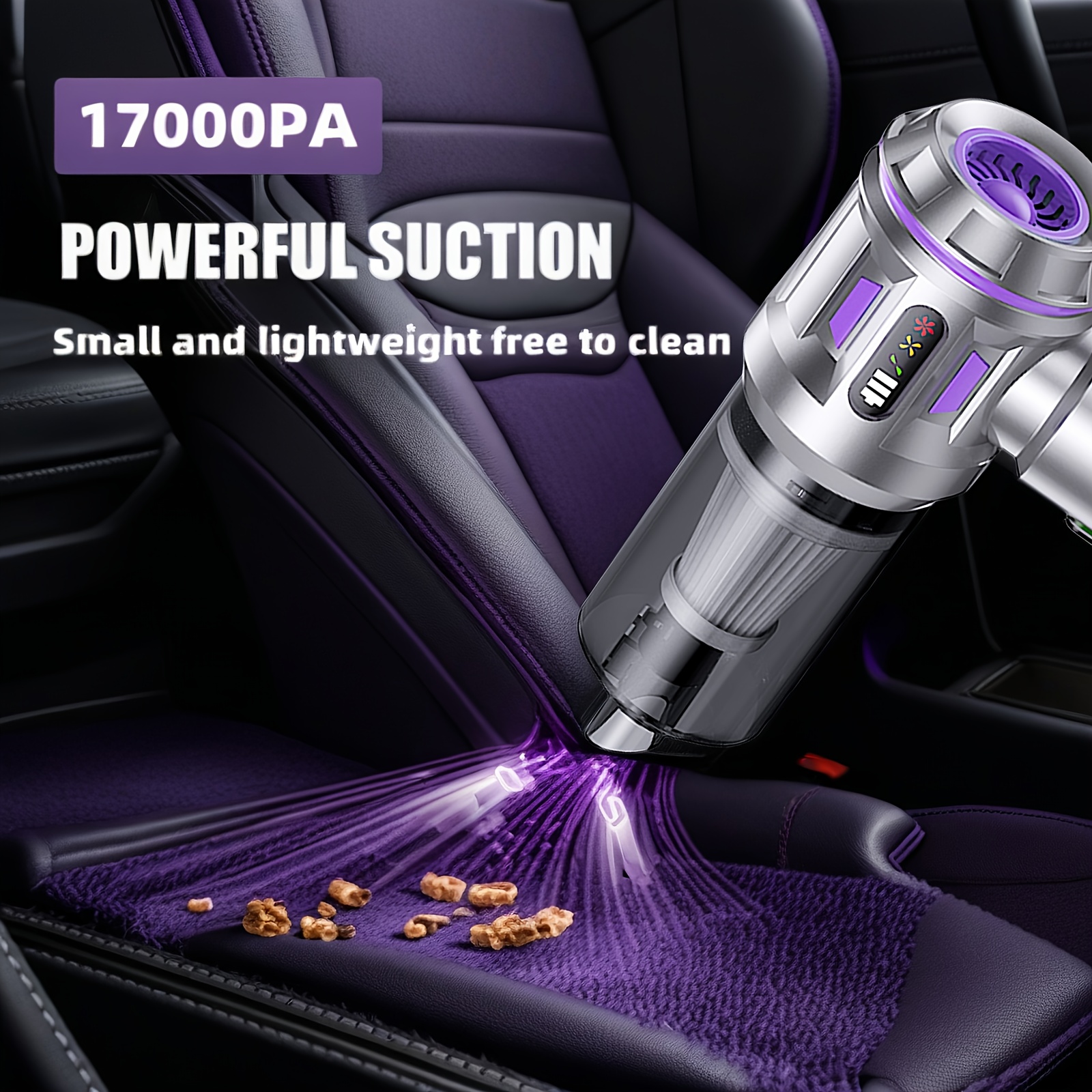 wireless handheld vacuum 17000pa for car and home with LED light and digital screen