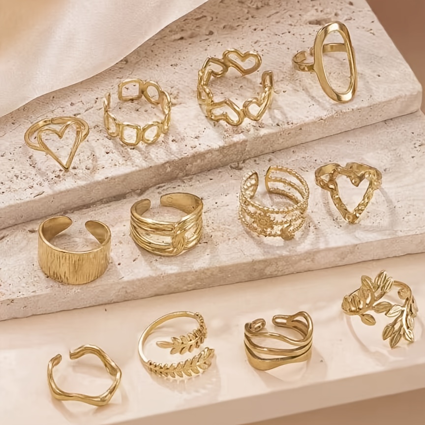6pcs Stainless Steel 18K Golden Plated Retro Ring Set — Gift Ready
