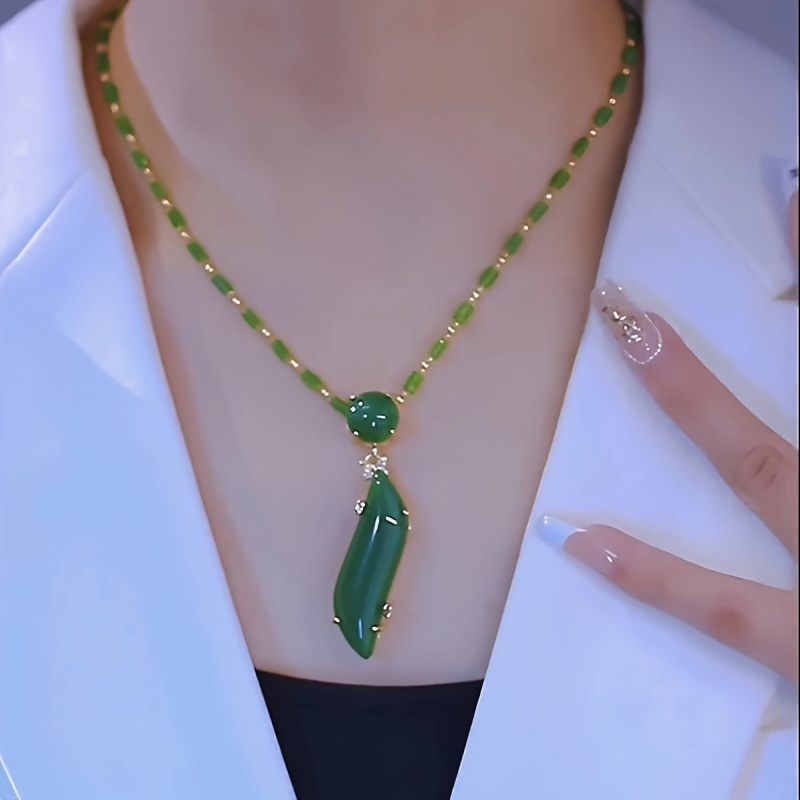 

Beauty Chinese Style Emerald Bamboo Link Chain Ladies Necklace Green Color Neck Jewelry Ornament
