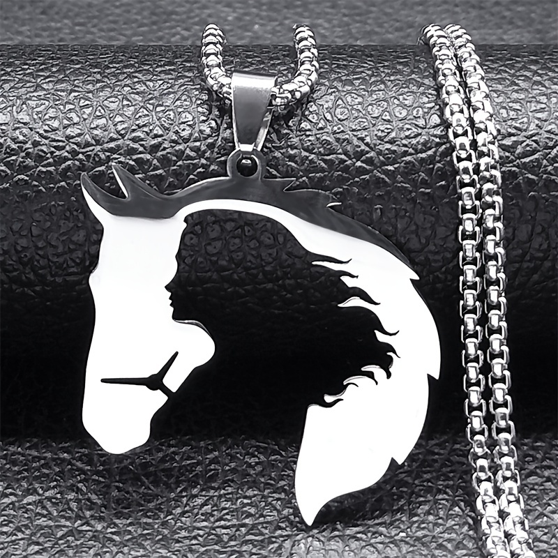 

Hollow Out Pendant Necklace And Horse Animal Design, Suitable For Men And Are Into Hip-hop Trend, Stainless Steel, A Great Gift For Jewelry.