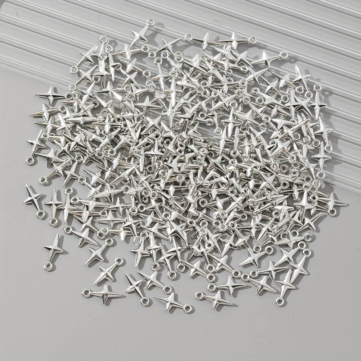Image of 100pcs Silvery Hole-drilled Easy Square Star - Suitable For Creative Jewelry Making, Handmade Craft And Design - Very Suitable For Handmade Additions And Fashion Projects Beads And Bead Assortments