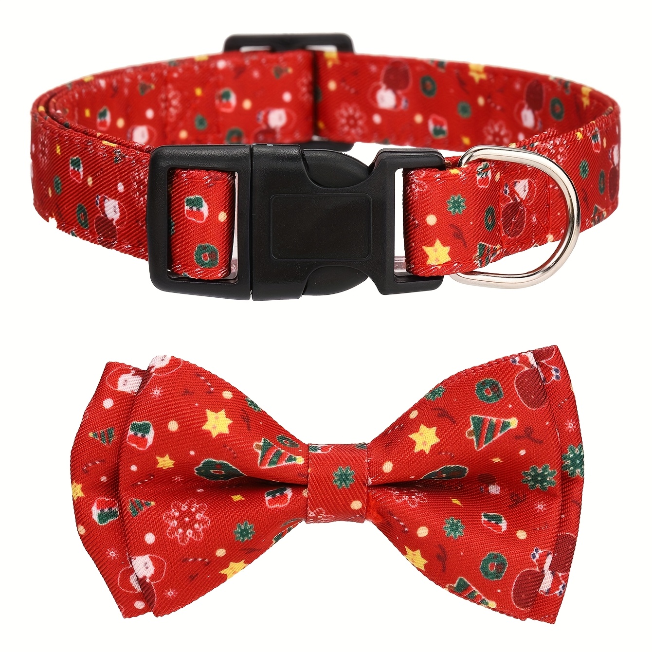 Christmas Style Dog Collar with Removable Bow, Adjustable Size