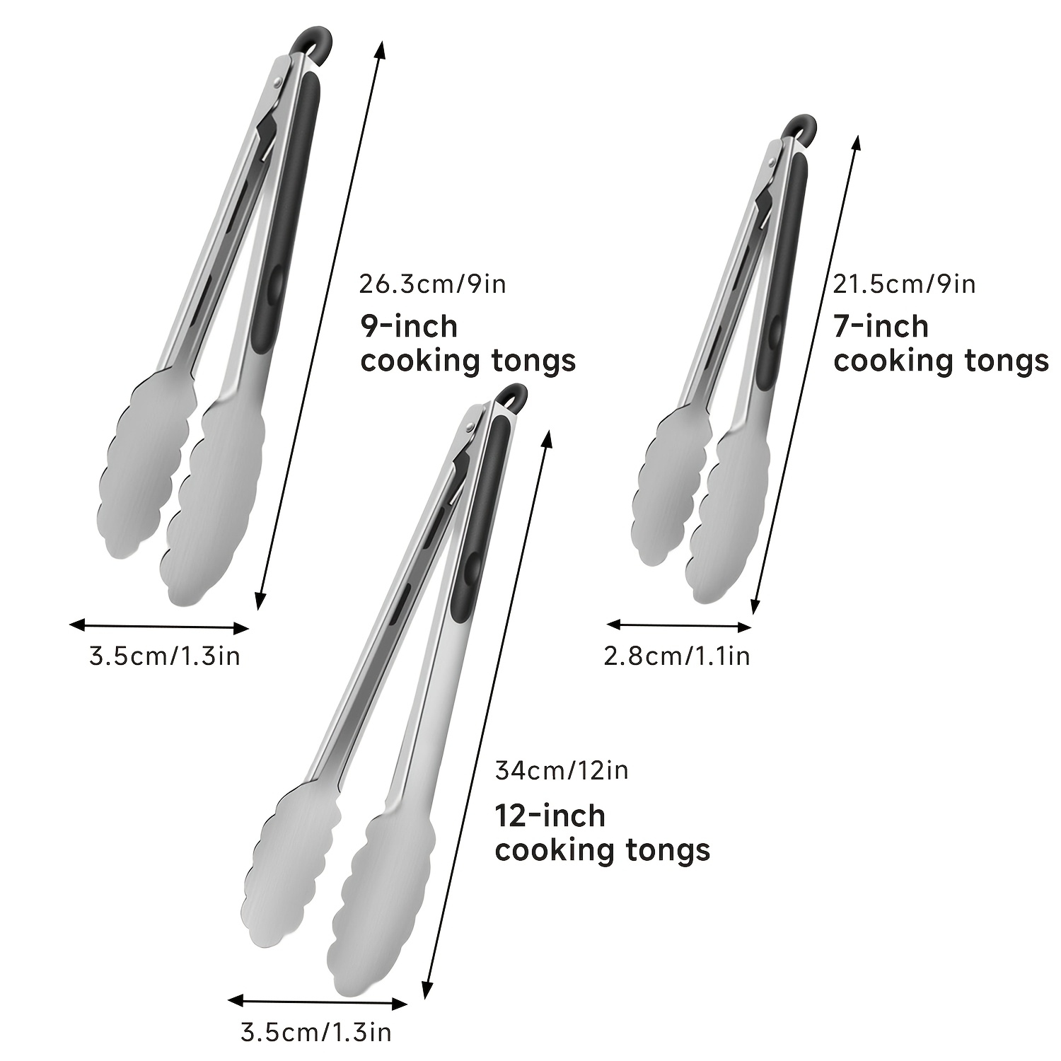 TEMU 3pcs Non-slip Kitchen Tongs, Stainless Steel Kitchen Tongs Set With Non-slip Handles For Cooking Salad And Frying, Kitchen Stuff Kitchen Accessories