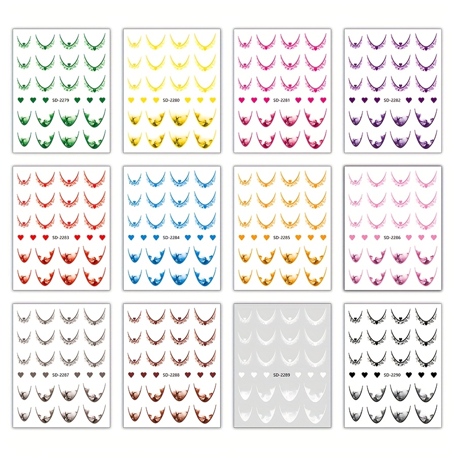 Image of 12pcs Smile Nail Stickers, Ballet-inspired Nail Decals With 12-color Adhesive Backing, Thin And Flexible Nail Stickers, Nail Art Assistance Decals, Nail Stickers