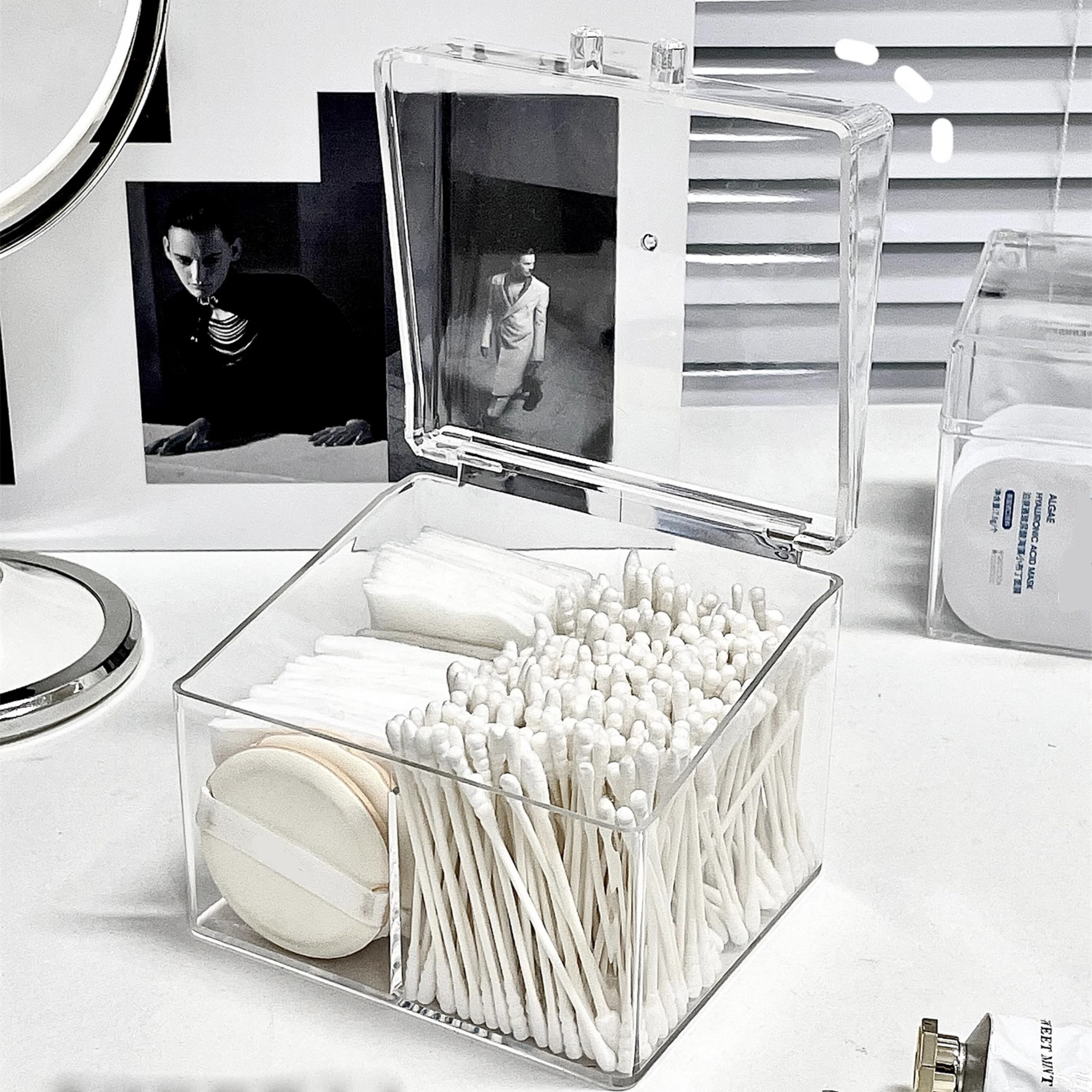 Clear Plastic Organizer Box For Swabs, Makeup Pads & Tweezers - Transparent Multi-compartment Storage Solution For Bathroom Or Vanity Organization, Bathroom Organizers And Storage