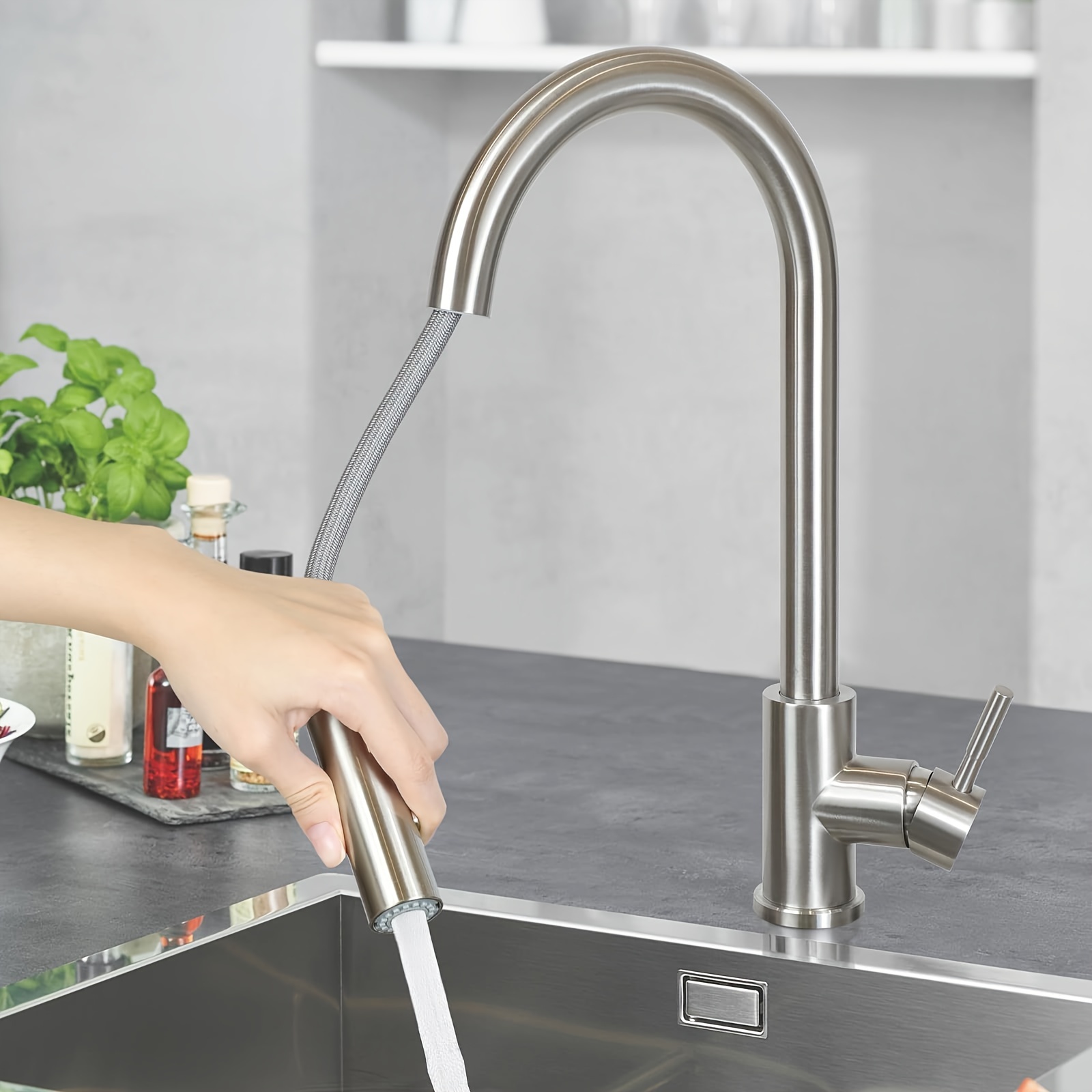 Image of Sailboat Tap Kitchen Kitchen Tap Pull-out - Sink Mixer Tap With Shower Mixer Tap Sink Stainless Steel Tap With Kitchen Tap - Brushed Nickel