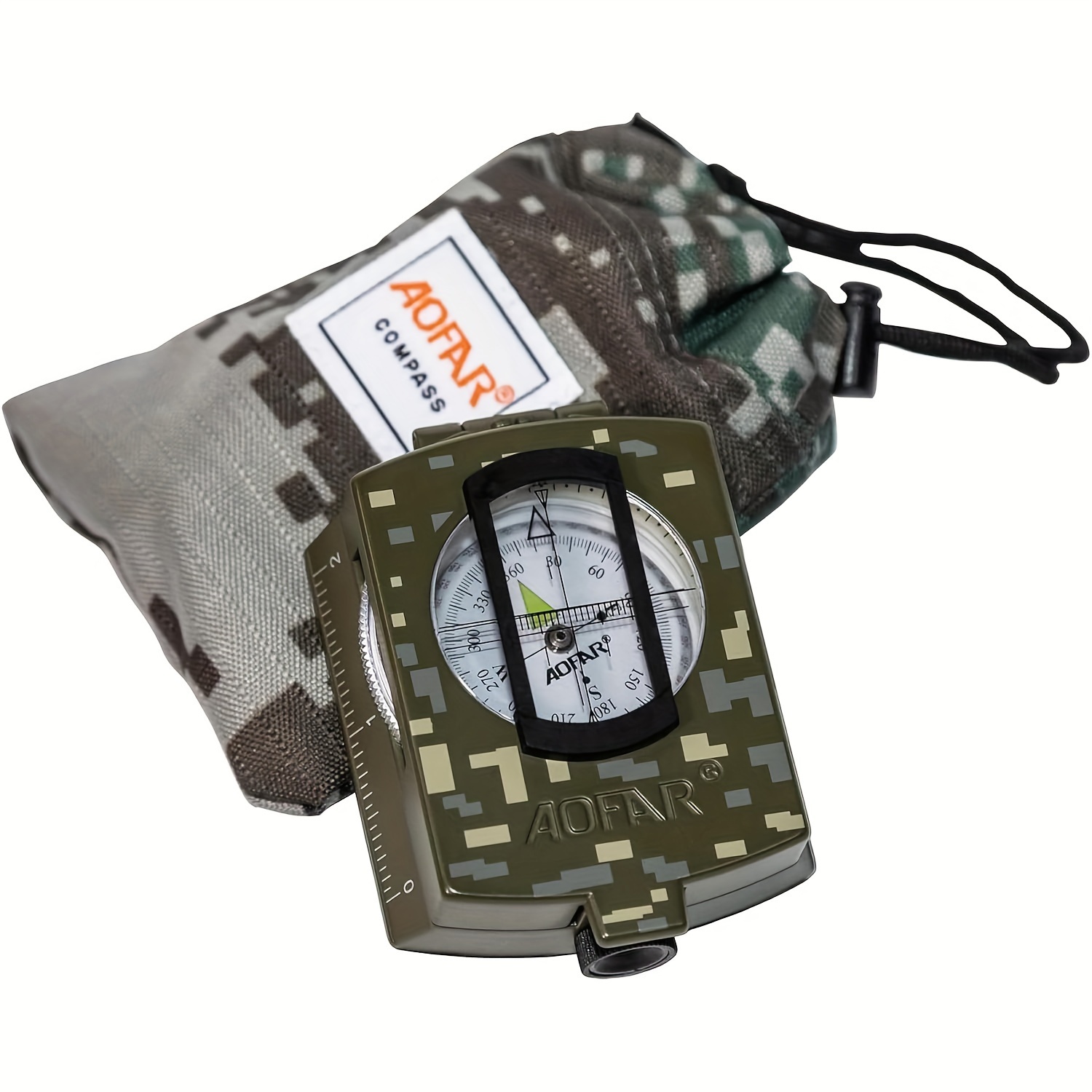 

Aofar Military Compass, Af-4580 Lensatic Sighting, Waterproof And With Map Measurer Distance Calculator, Pouch For Camping, Hiking