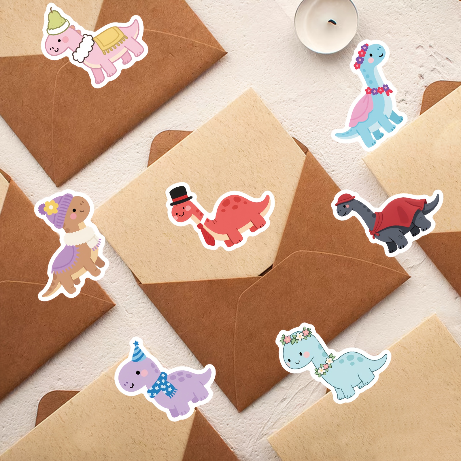 Image of 56 Dinosaur Stickers With Party Hats - , Birthday Party Decorations, Suitable For Laptops, Scrapbooks, Classrooms - Decorative Stickers Ideal For Teens And - Perfect For Birthday Or Classroom Prizes
