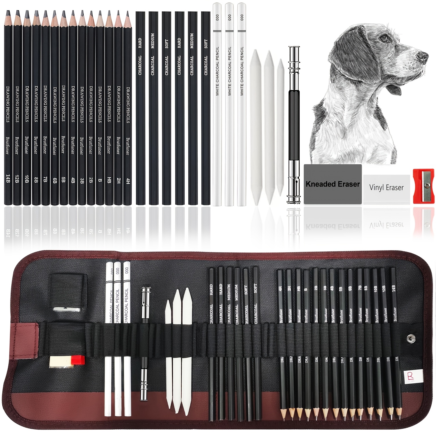 

CCFOUD 33 Kit de dessin et de , ensemble de cas de voyage pour portables contient du graphite, du charbon, de blanche, un ébauche, cadeau pour adultes débutants pour dessiner et croquer