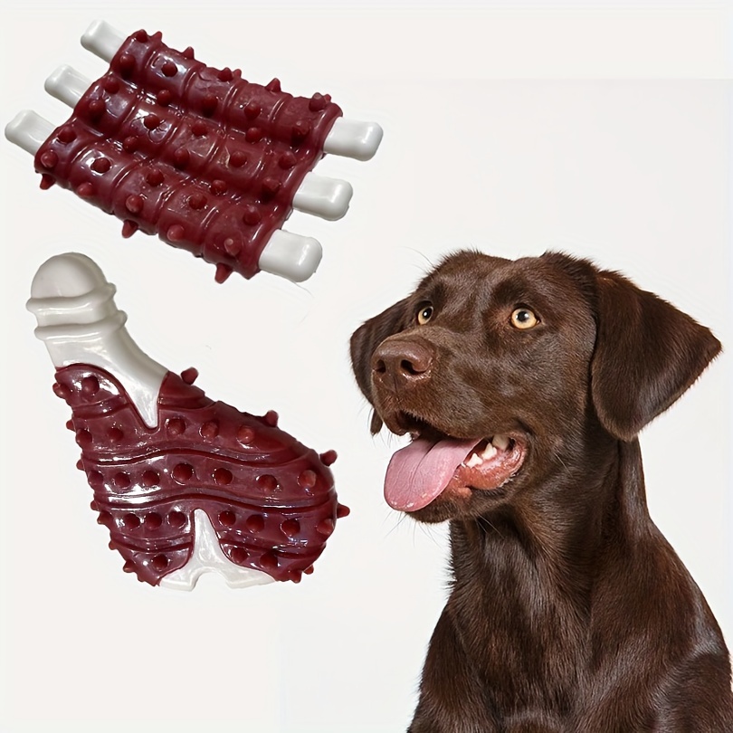 

Durable Rubber Dog Chew Toy - Steak & Lamb Chop Design For Medium Breeds | Teeth Cleaning & Interactive Play