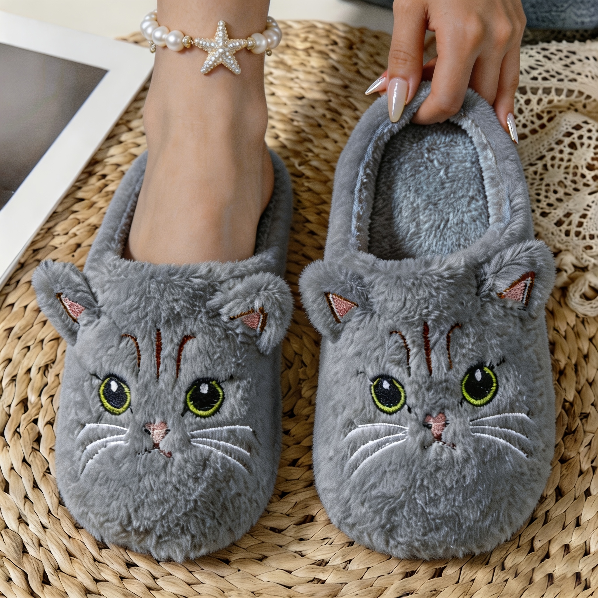 TEMU Men' Wide Toe Home Slippers, Indoor Slides, 3d Cat Pattern, Soft And Comfortable Slides, Suitable For Home, Indoor And Out, Plush Warm Winter